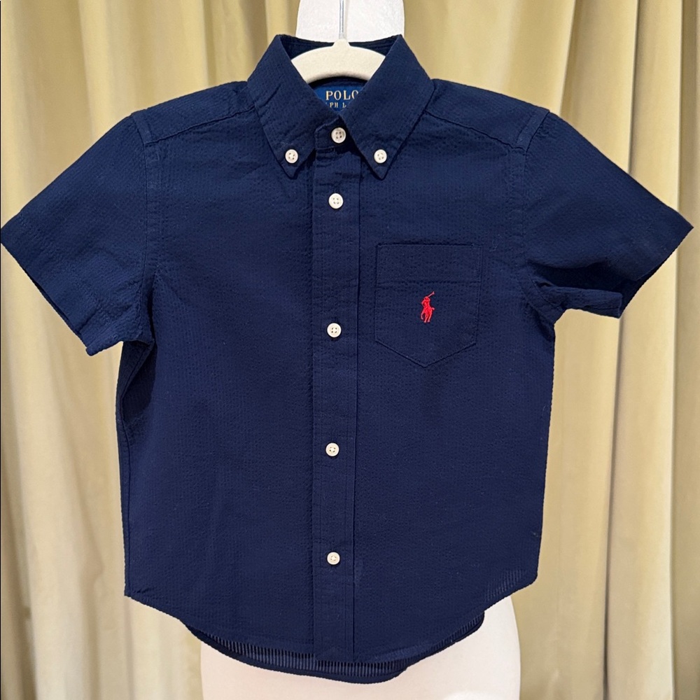Polo by Ralph Lauren - Boys Dark Blue Short Sleeve Button Down Shirt - Size: 3T